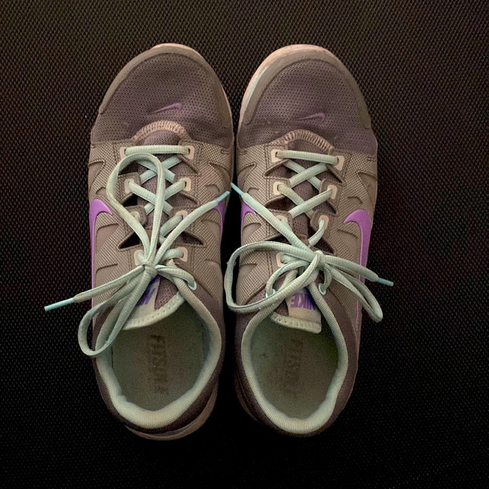 Nike tennis shoes gray light blue and pastel purple